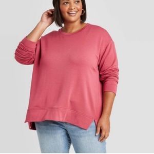 Plus Pullover Sweatshirt Long Sleeve Women Soft Pink Brick Lounge Women Top
